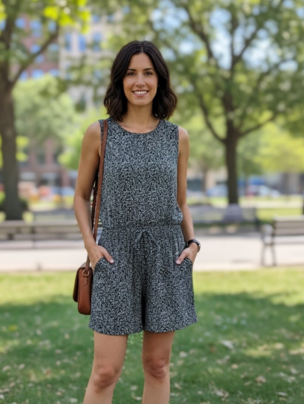 Halston Black & White Patterned Romper